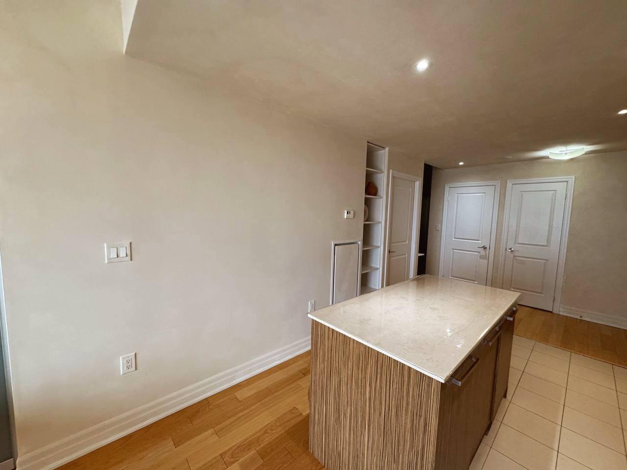 Light greige limewash on walls and ceilings in a Toronto apartment with boho-inspired ambiance.